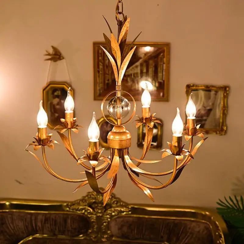 lustre en fer vintage rétro à 6 bras pour éclairage nostalgique - vue 5 sur 7