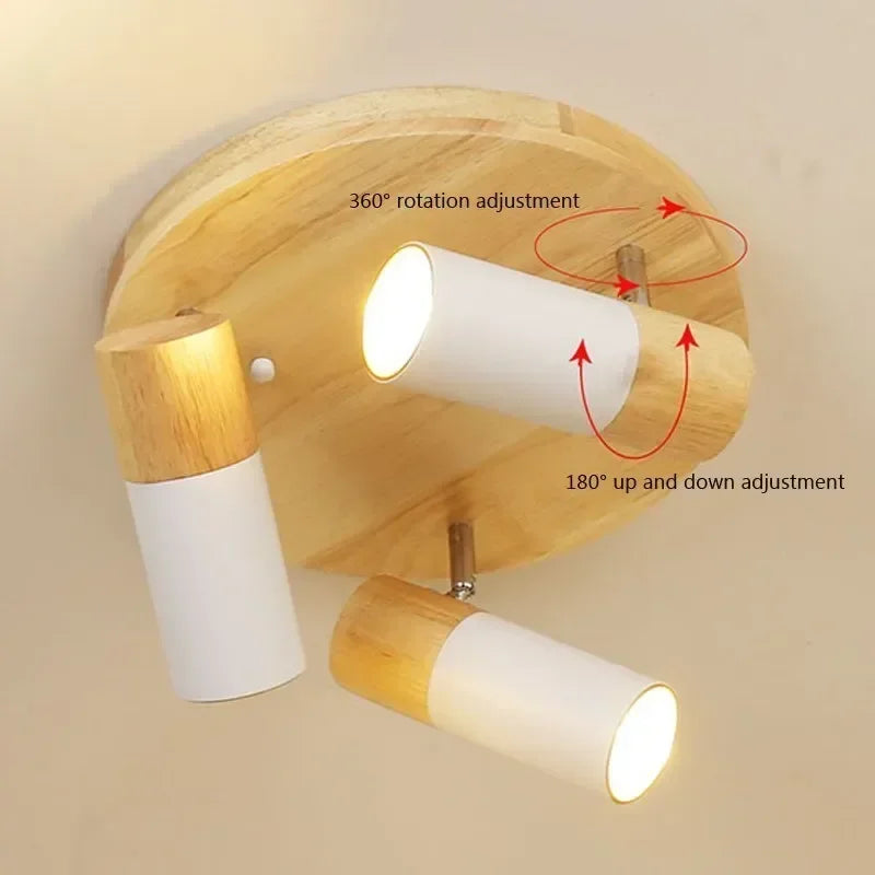 plafonnier led rotatif en bois design nordique multi-têtes