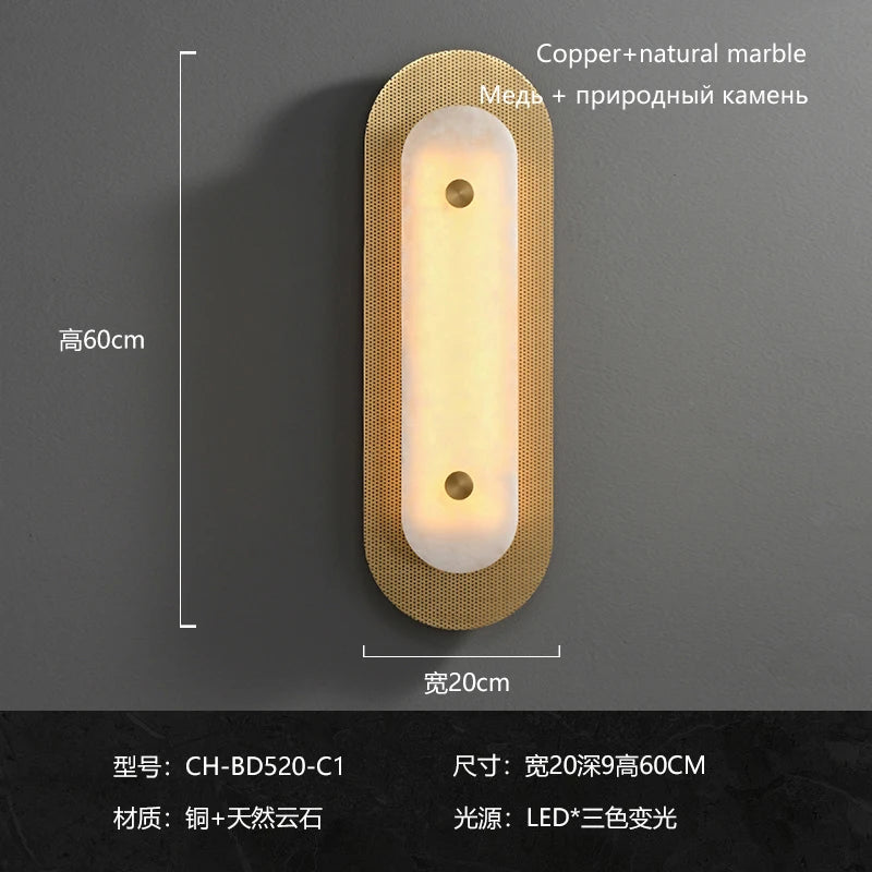 applique minimaliste en marbre et cuivre avec led - vue 8 sur 10