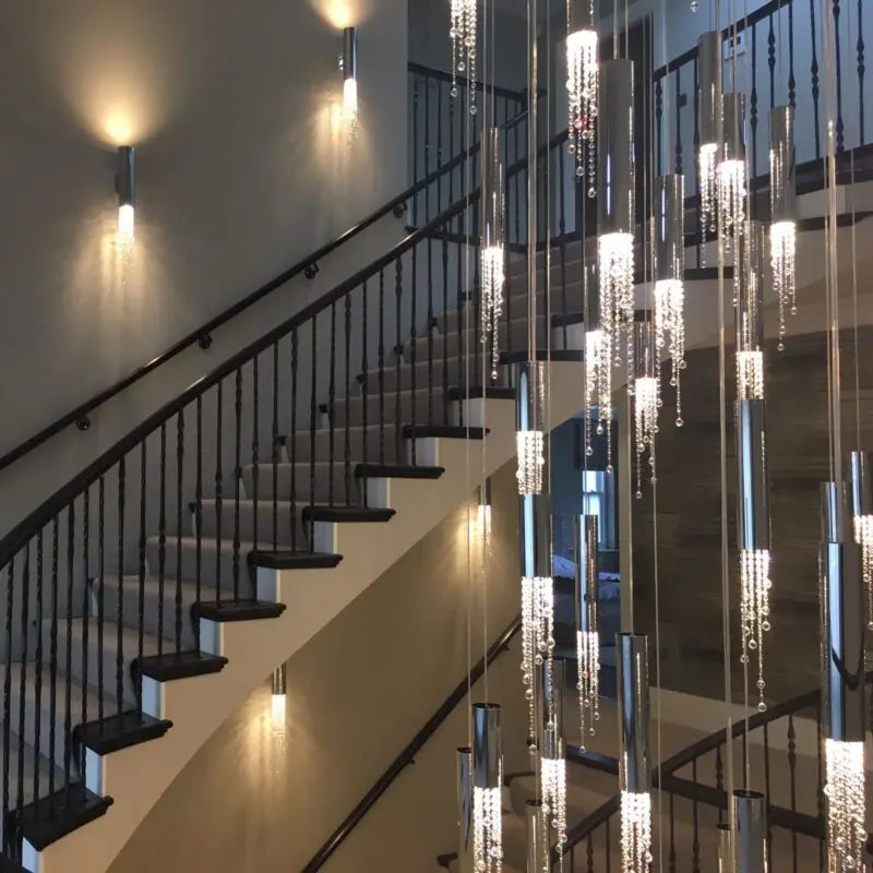 lustre led moderne de luxe en cristal pour escalier
