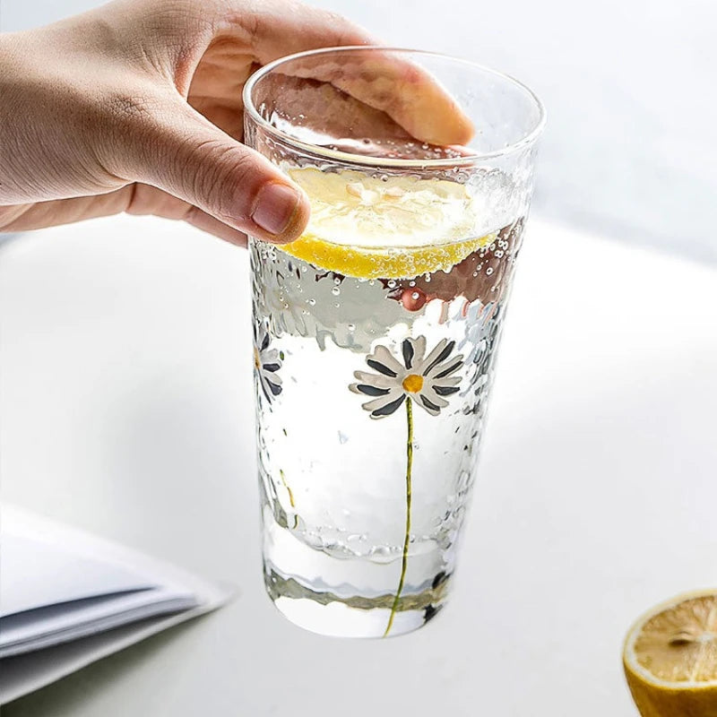 verre martelé motif marguerite pour boissons résistant chaleur - vue 5 sur 7