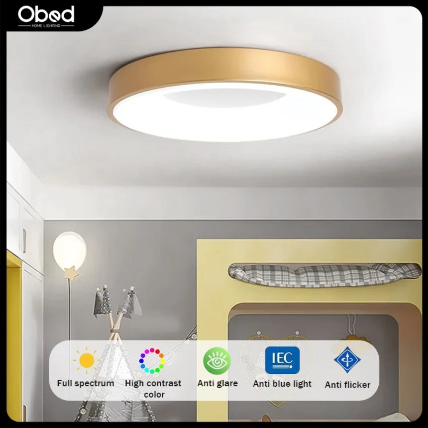 plafonnier led macaron moderne circulaire grain de bois réglable - vue 2 sur 14