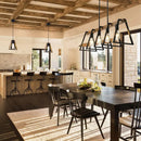 Lustre style Américain Vintage Industriel 4 têtes Fer Art Imitation Bois Grain Restaurant Cuisine Café Bar Comptoir