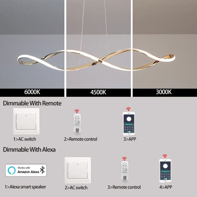 lustre led moderne suspendu avec éclairage et télécommande - vue 6 sur 8