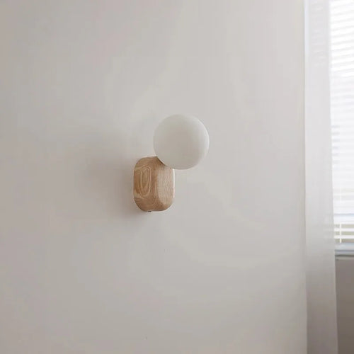 Spherical Glass Walnut Wood, Modern Wabi-Sabi Minimalist Style, Wall Sconce Light for Living Room, Dining Room, Bedroom, Study - vue 5 sur 6