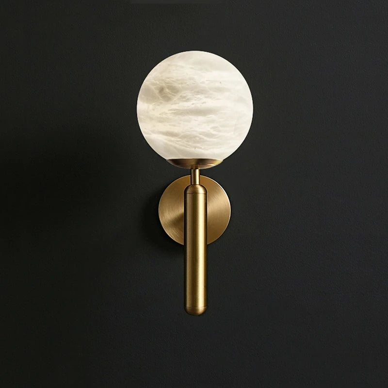 applique murale led créative boule laiton marbre style européen antique - vue 4 sur 6