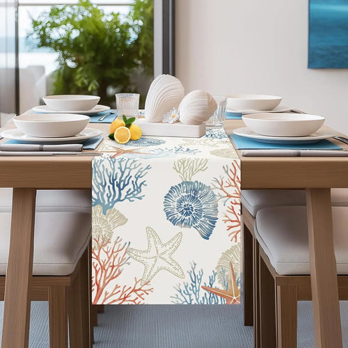 Chemin de table lin motif ocean style nautique