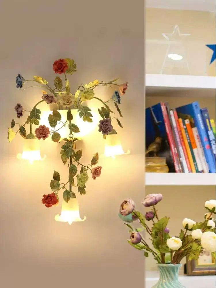 applique murale vintage en fer forgé avec abat-jour en verre led - vue 6 sur 8