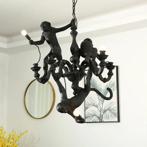 plafonnier led suspendu en résine avec singe grimpant design animal créatif nordique