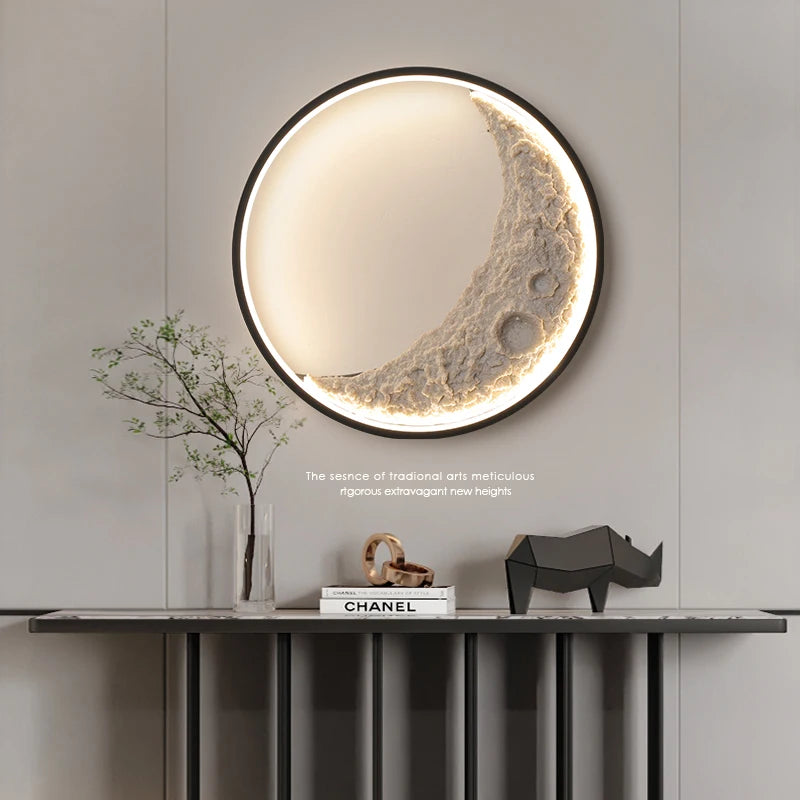 applique murale led en résine design nordique lune - vue 7 sur 17