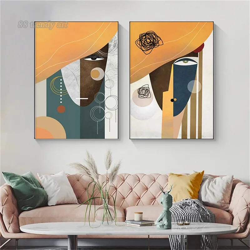 peintures abstraites modernes avec personnages pour décoration intérieure