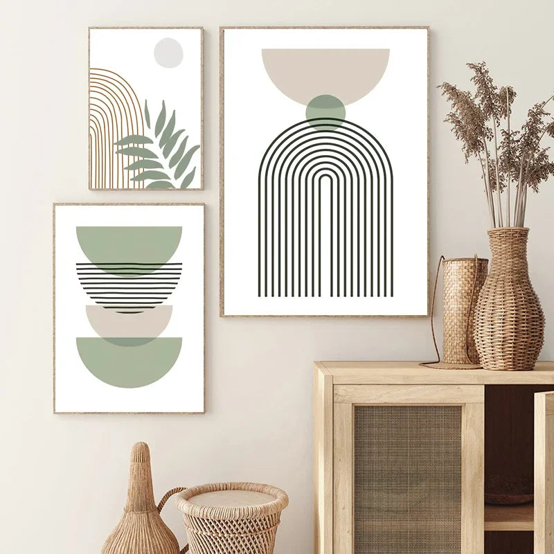 décoration murale abstraite boho avec feuilles géométriques modernes