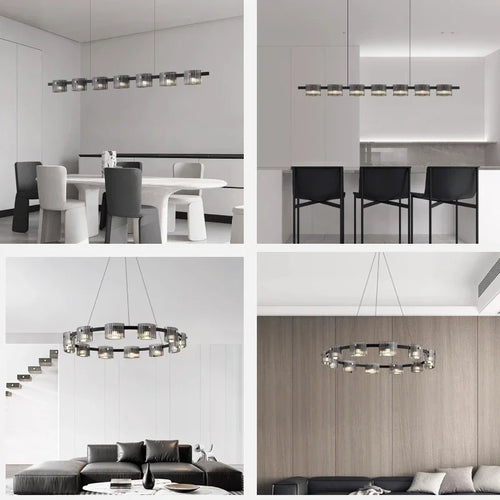 lustre sandyha moderne minimaliste abat-jour verre led suspendu - vue 5 sur 25