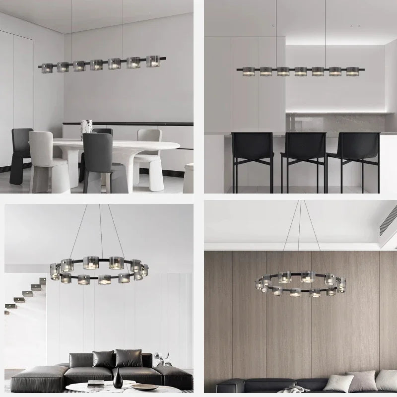lustre sandyha moderne minimaliste abat-jour verre led suspendu - vue 5 sur 25