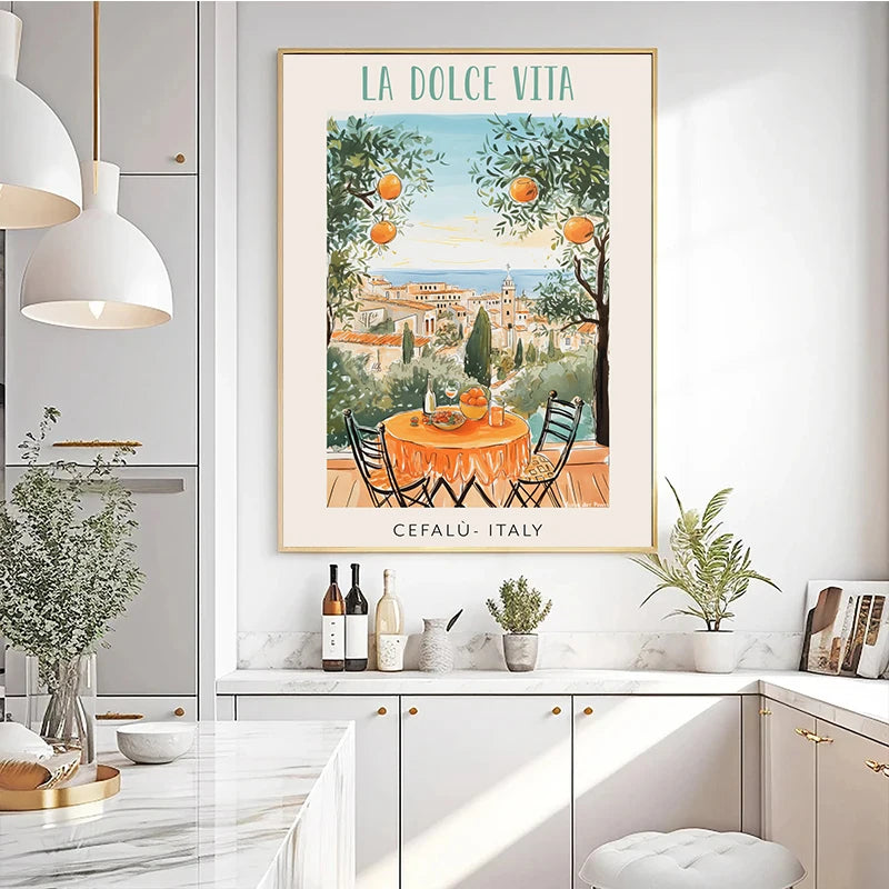 affiche vintage de voyage en italie avec paysages et gastronomie