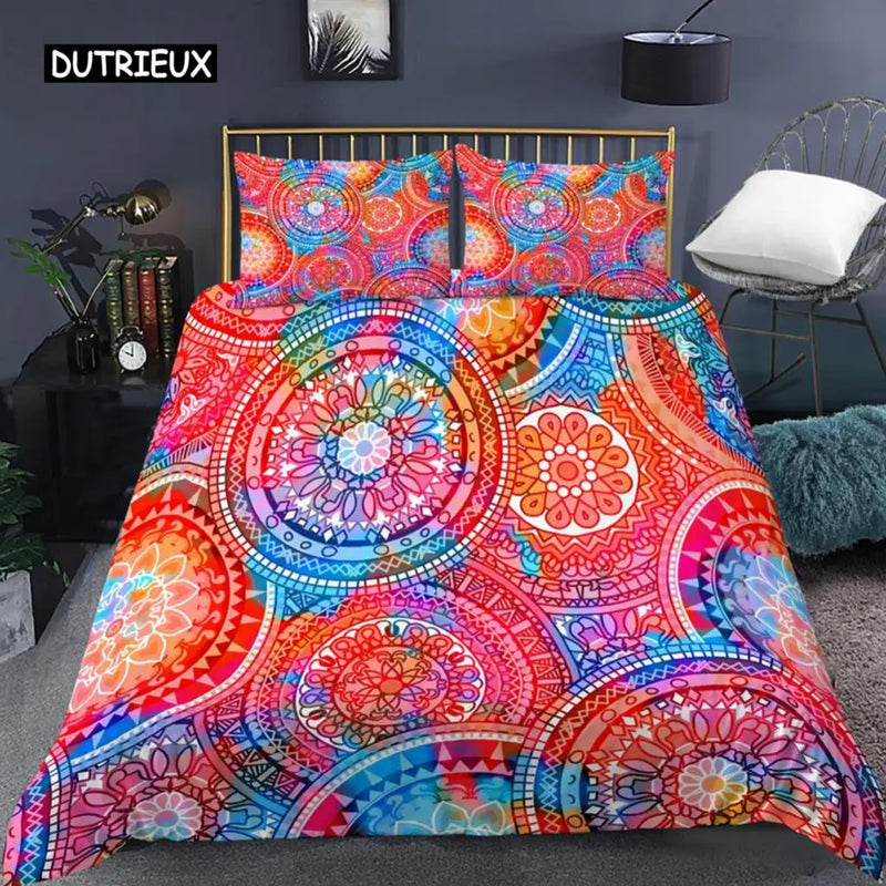 housse de couette mandala bohème style vintage pour lit king queen
