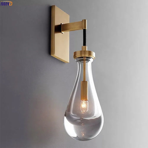 applique murale design gouttelette d'eau cristal led cuivre nordique - vue 2 sur 20