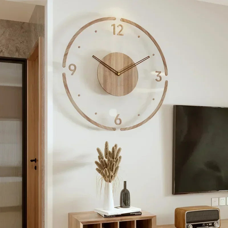 horloge murale silencieuse en bois massif design nordique créatif - vue 8 sur 12