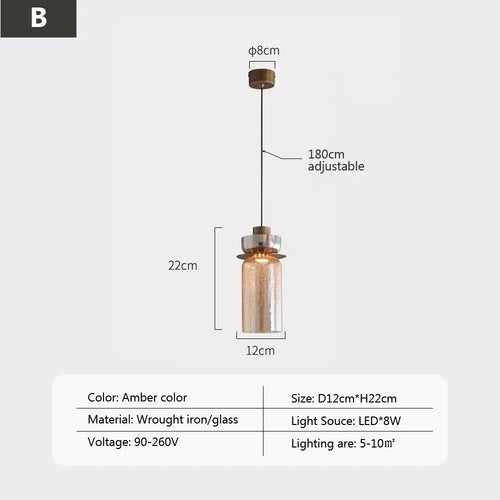suspension led rétro en verre pour éclairage moderne et ambiance élégante - vue 10 sur 12