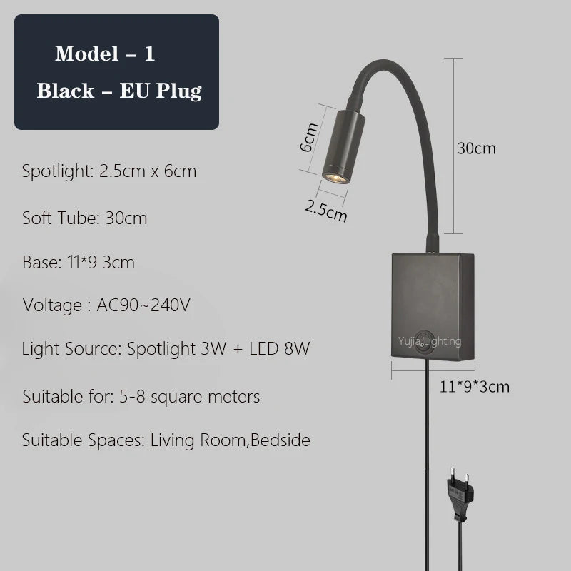 applique murale led moderne avec ports usb et interrupteur - vue 19 sur 22