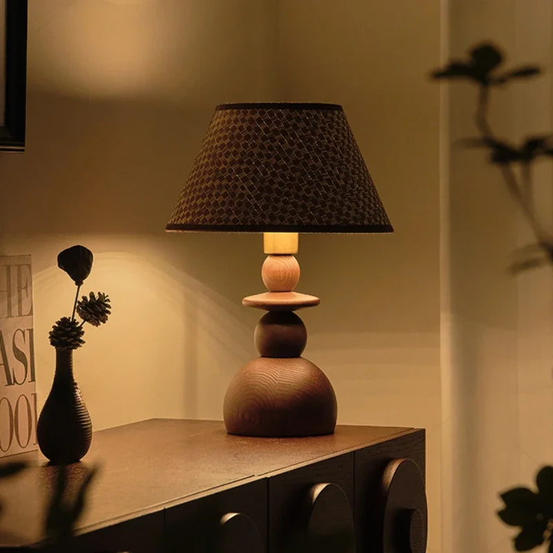 lampe de table médiévale en bois massif design rétro simple - vue 6 sur 9