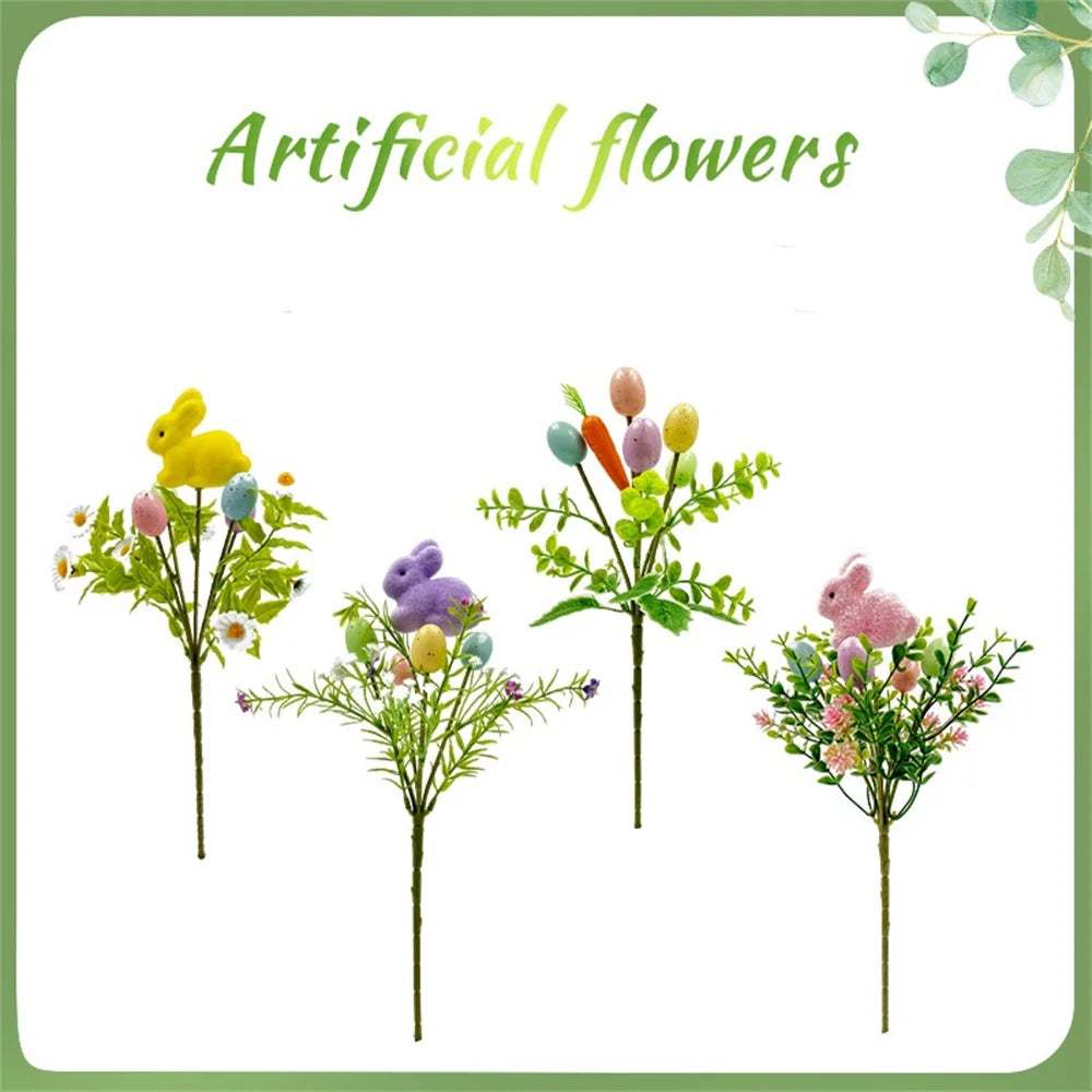 décoration florale artificielle de pâques avec lapins et œufs - vue 7 sur 16