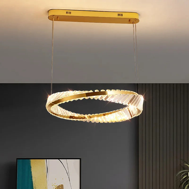 suspension led doré design moderne avec cristal élégant - vue 4 sur 14