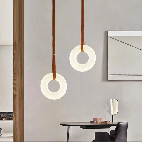 lustre led en cuivre et marbre naturel luxueux minimaliste - vue 3 sur 12