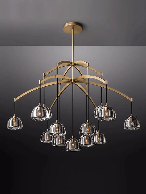 lustre vintage en cristal et cuivre pour éclairage intérieur - vue 2 sur 13