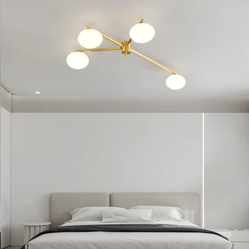 galet crème suspension luminaire led en verre français cuivre - vue 2 sur 12