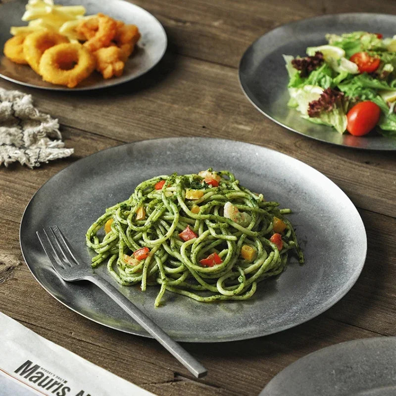 assiettes plates vintage nordique acier inox pour repas