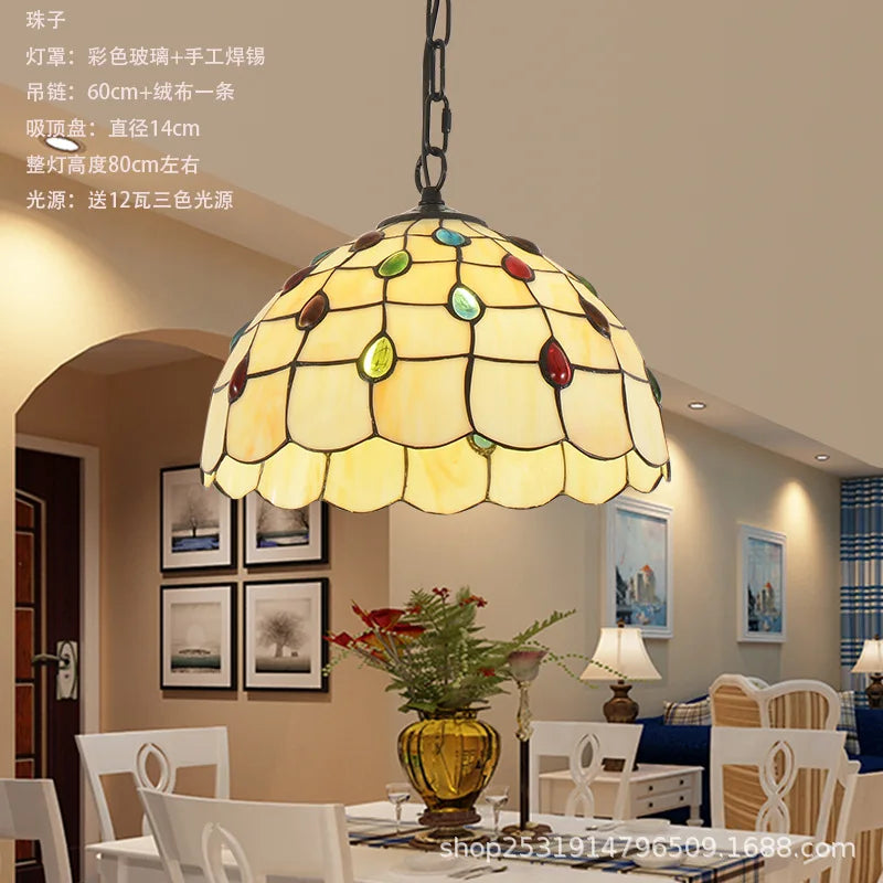 lustre rétro en verre teinté style méditerranéen pour restaurant et hall - vue 11 sur 18
