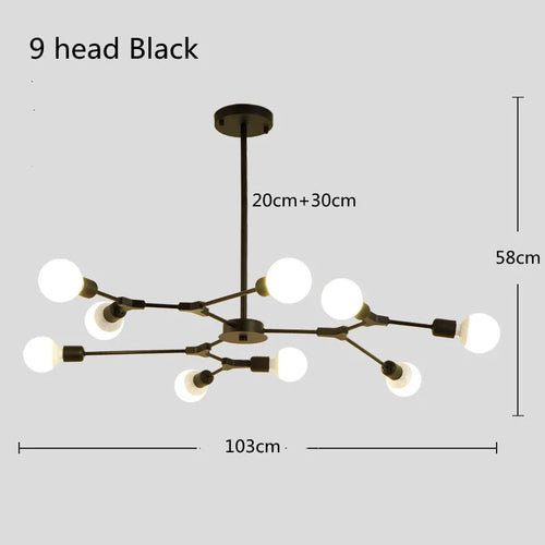 lustre moderne spoutnik satellite lampe suspendue 3 6 9 branches - vue 9 sur 12