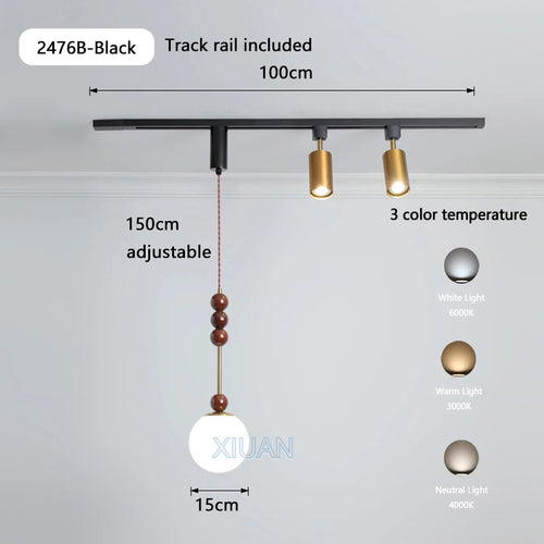 suspension wabi-sabi rétro en métal et bois pour boutique - vue 16 sur 17