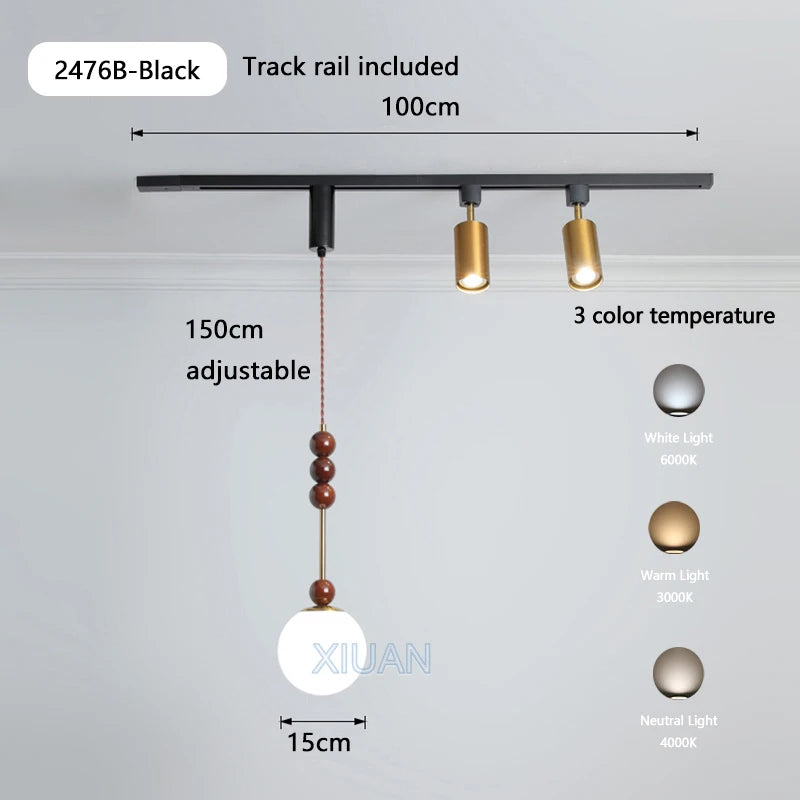 suspension wabi-sabi rétro en métal et bois pour boutique - vue 15 sur 17
