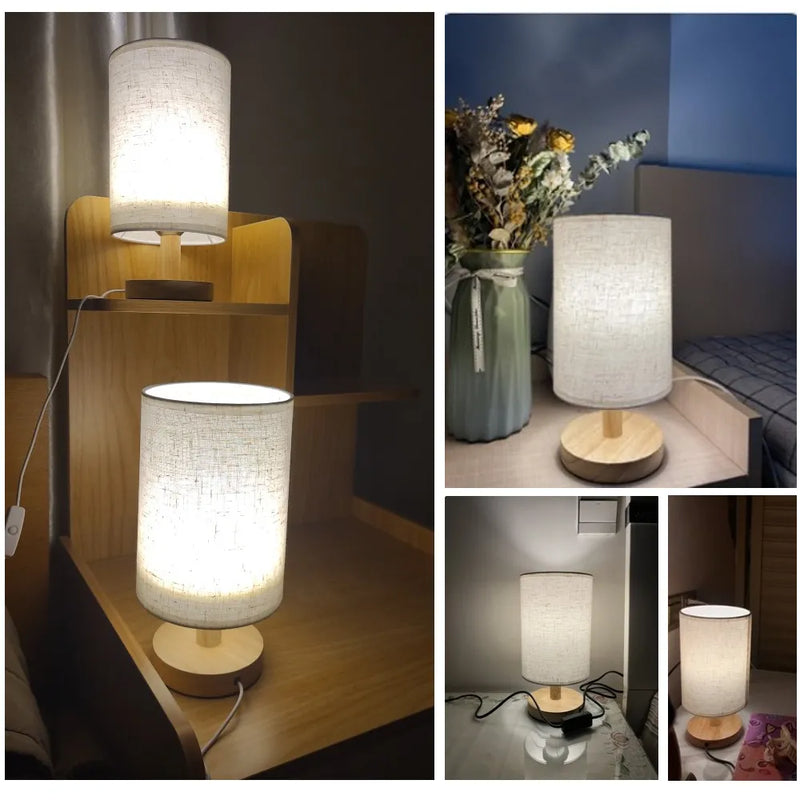 Lampe de chevet bois lanterne cylindrique abat-jour déco maison nouveau 2023