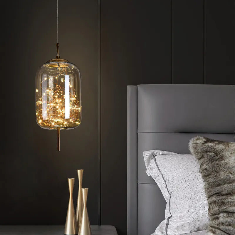 Lustre de chevet rouge en filet nordique pour fille - vue 4 sur 12