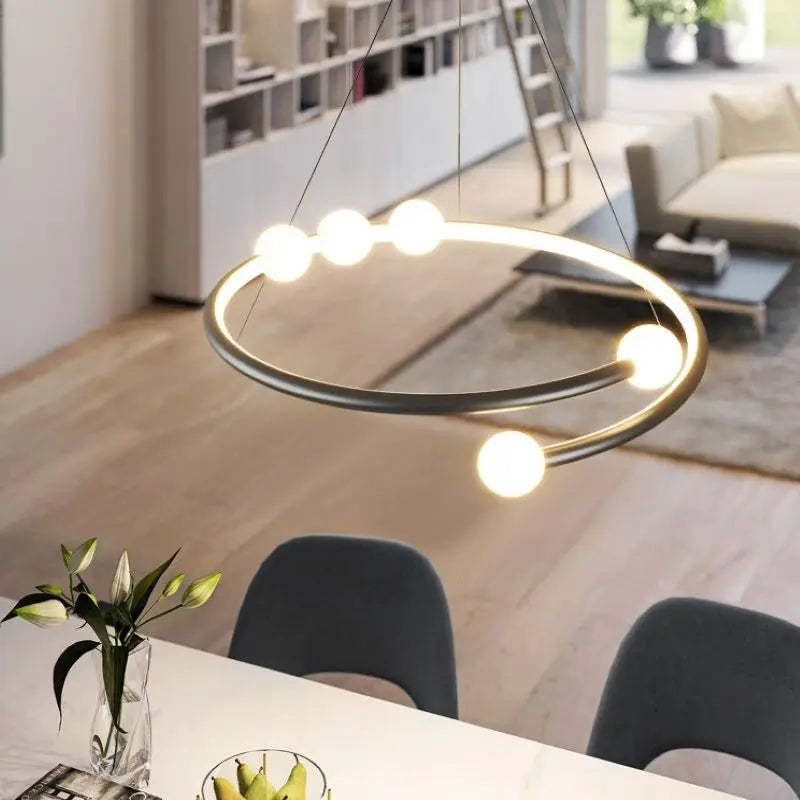 SANDYHA nordique ligne de luxe boule de verre lustre salon salle à manger moderne design anneau lampe pour chambre suspension LED éclairage