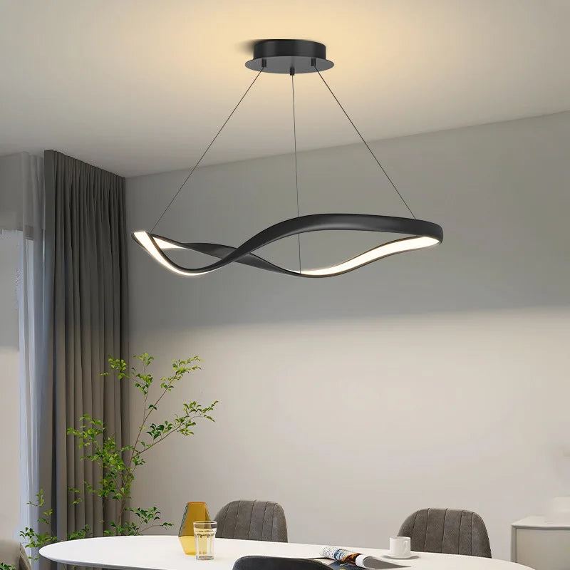 lustre led moderne en aluminium avec cordon d'anneau irrégulier réglable - vue 3 sur 21