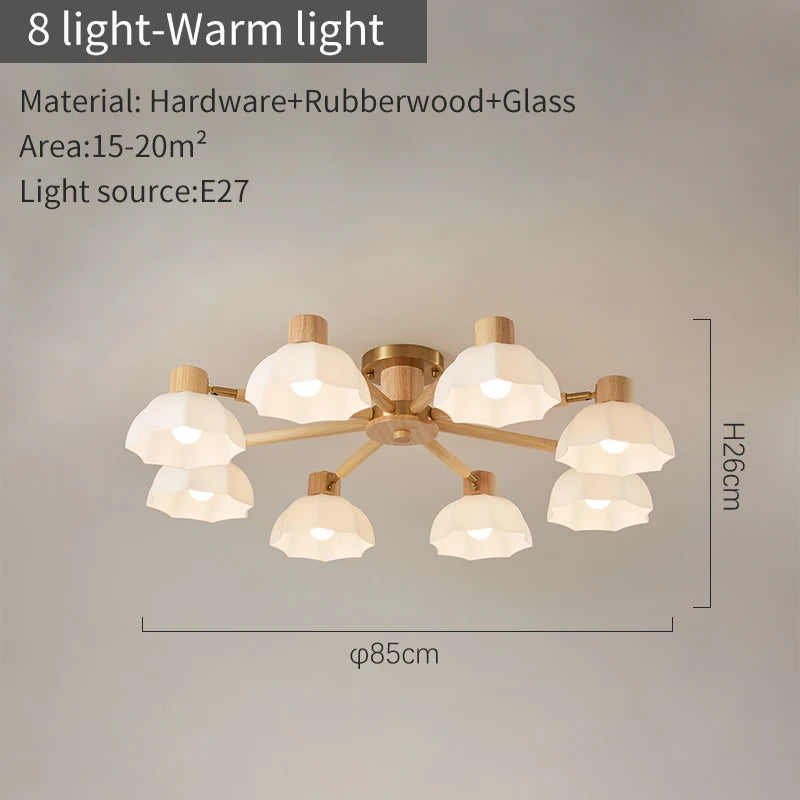 Plafonniers nordiques en bois de caoutchouc avec lampadaires en verre pour salon moderne blanc chaud lumière froide Lustres chambre lampara - vue 12 sur 12