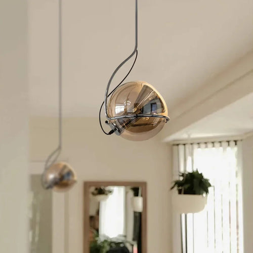 lustre rétro américain en verre ambré pour ambiance créative - vue 6 sur 9