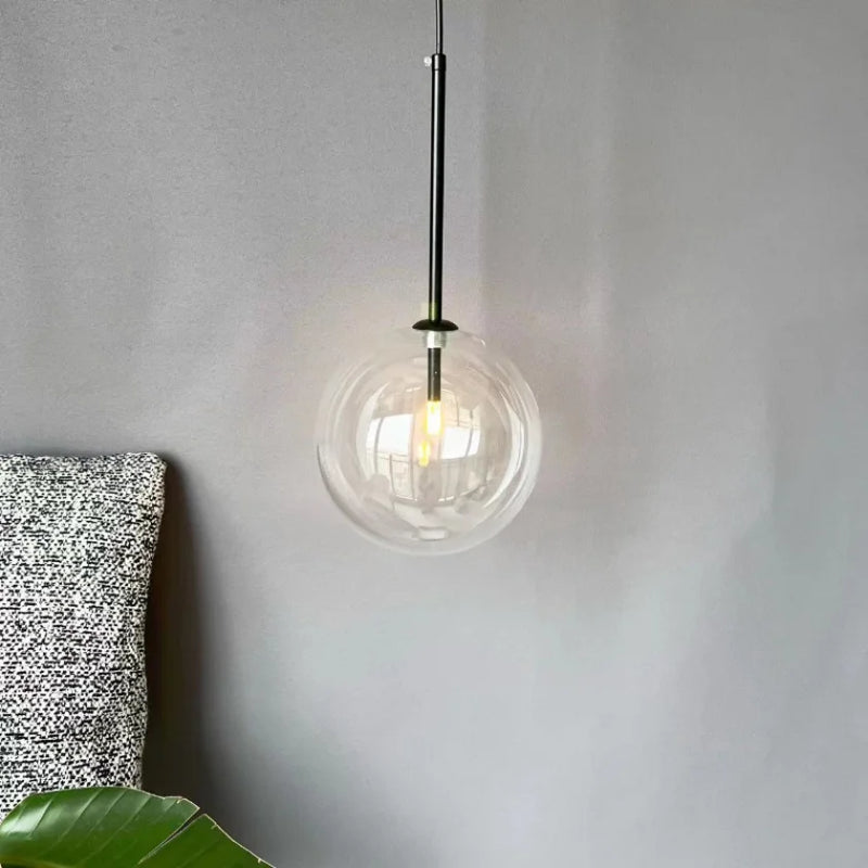 Boule de verre suspension LED éclairage cuisine salle à manger Restaurant lampe suspendue chambre chevet plafond lustre hôtel décoration