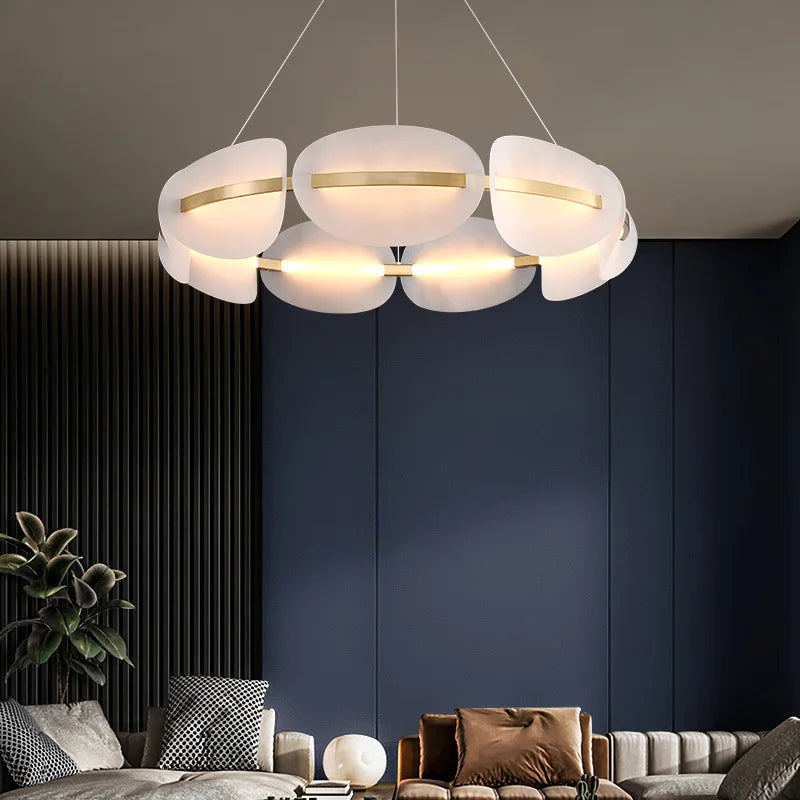 SANDYHA Moderne De Luxe Led Art Fer Suspension Lumière Créative Annulaire Pétale Lustre Chambre Étude Salon Salle À Manger Lampe Décorative