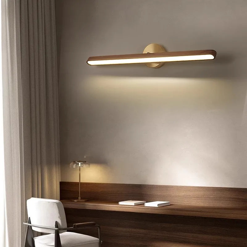 Walnut Wood Makeup mirror light, Vanity light, Wabi-sabi Modern style, Wall sconce lighting for Bathroom, Bedroom, Study - vue 4 sur 7