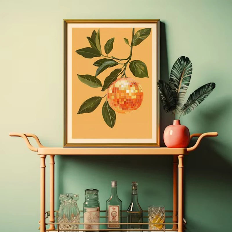 affiche artistique rétro de boule disco abstraite pour décoration intérieure