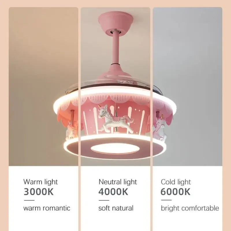 lampe de plafond led carrousel créative pour filles