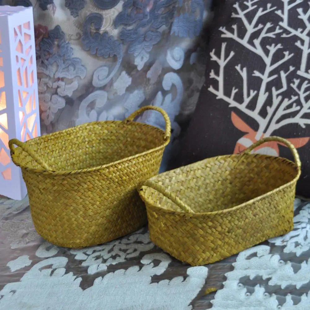 paniers de rangement en rotin et paille tressée pour plantes et objets divers - vue 7 sur 11