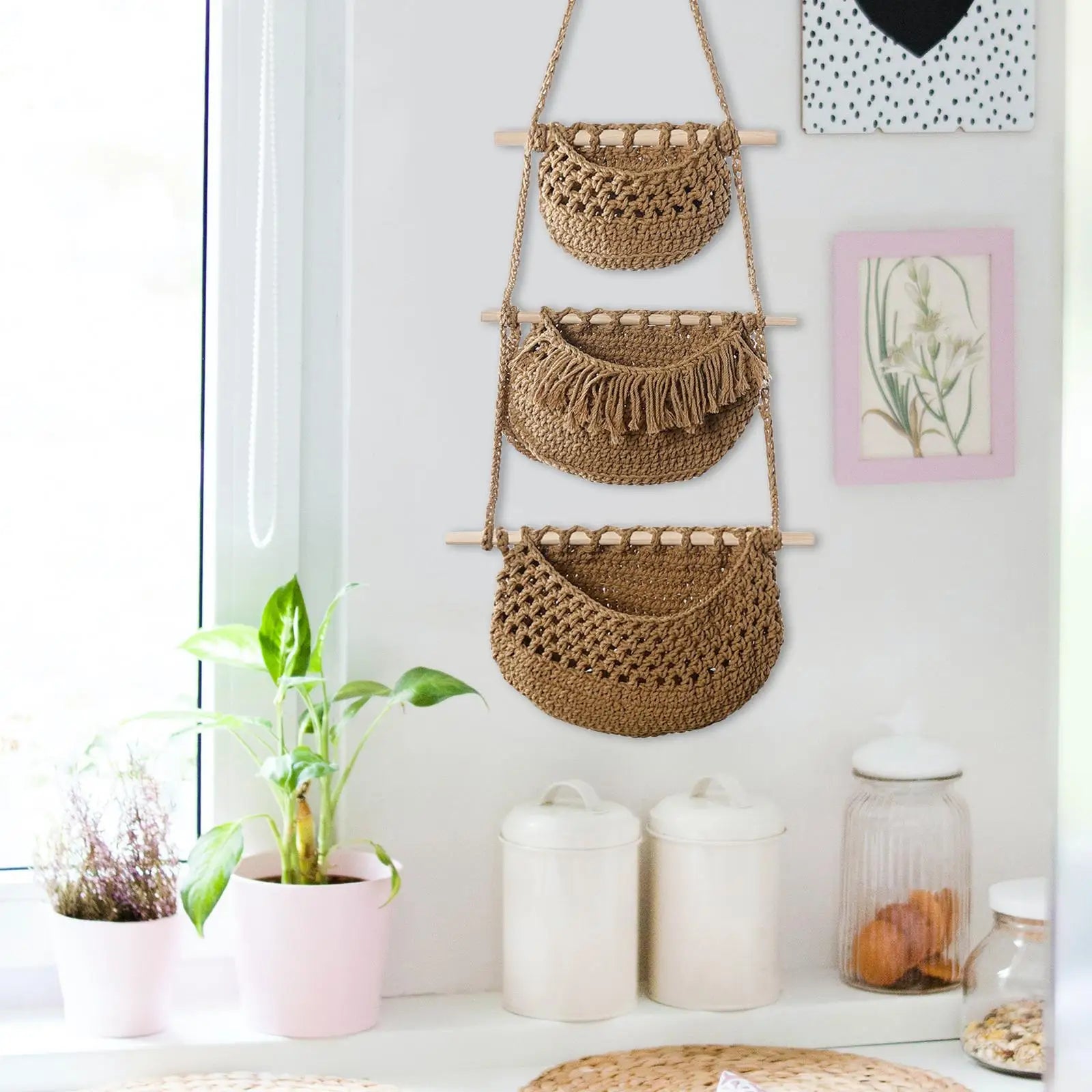 paniers suspendus boho pour fruits et légumes polyvalents - vue 8 sur 9