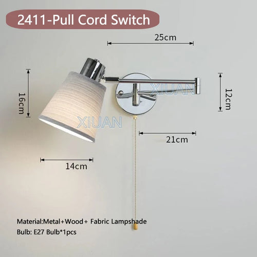 applique murale moderne bras pivotant led en tissu plissé métal - vue 21 sur 23