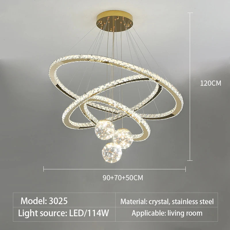 lustre led moderne en cristal doré anneau étoile boule de verre - vue 11 sur 13